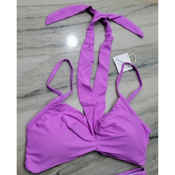 Grace Tempt Purple High Waisted Bikini Padded Bra 2 Pc Large NWT - Picture 2 of 9